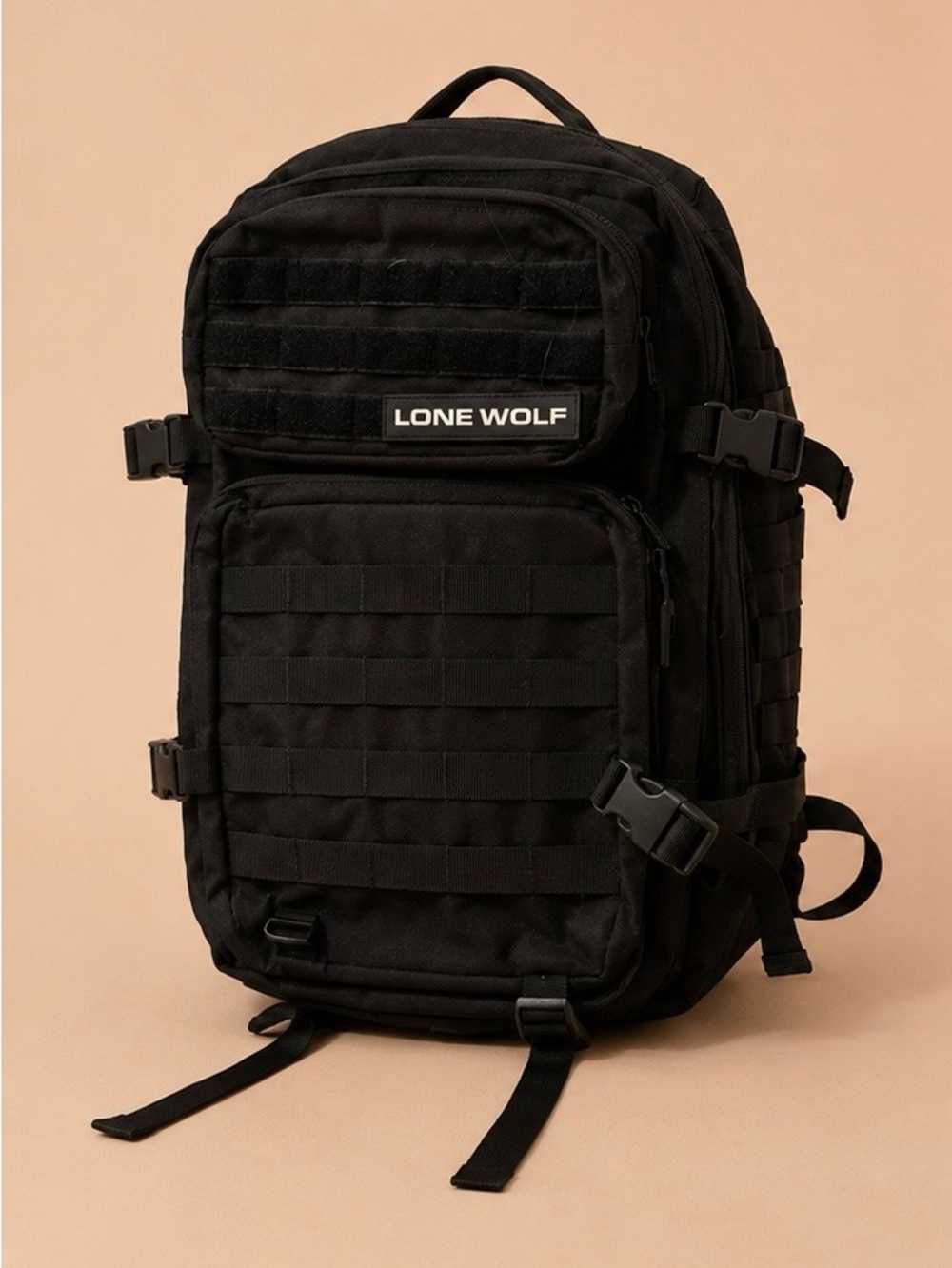 Men's Black Tactical Backpack with MOLLE Storage